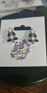Black & White Plaid Christmas Tree Earrings