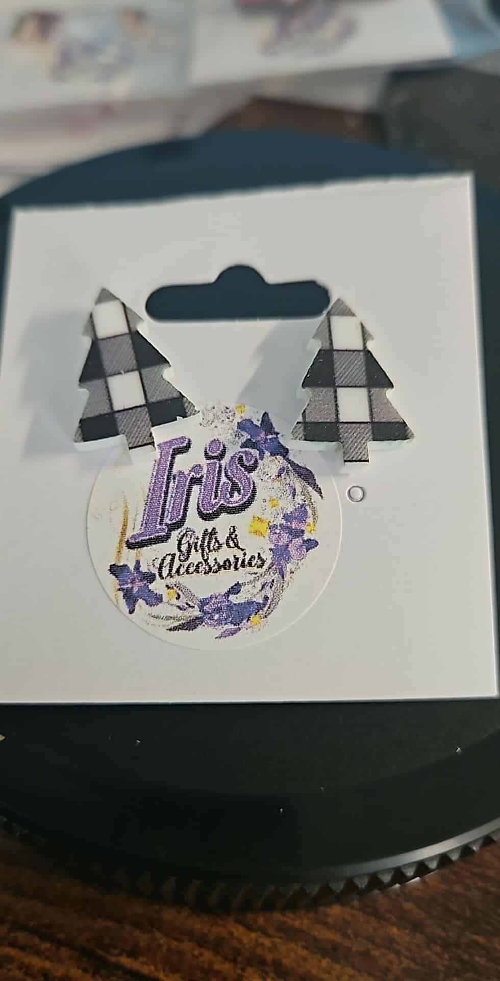 Black & White Plaid Christmas Tree Earrings