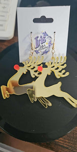Gold Deer Dangle Earrings