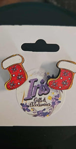 Wooden Christmas Stockings Stud Earrings