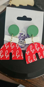 Semi-circle Shape Red/Green HO HO Earrings