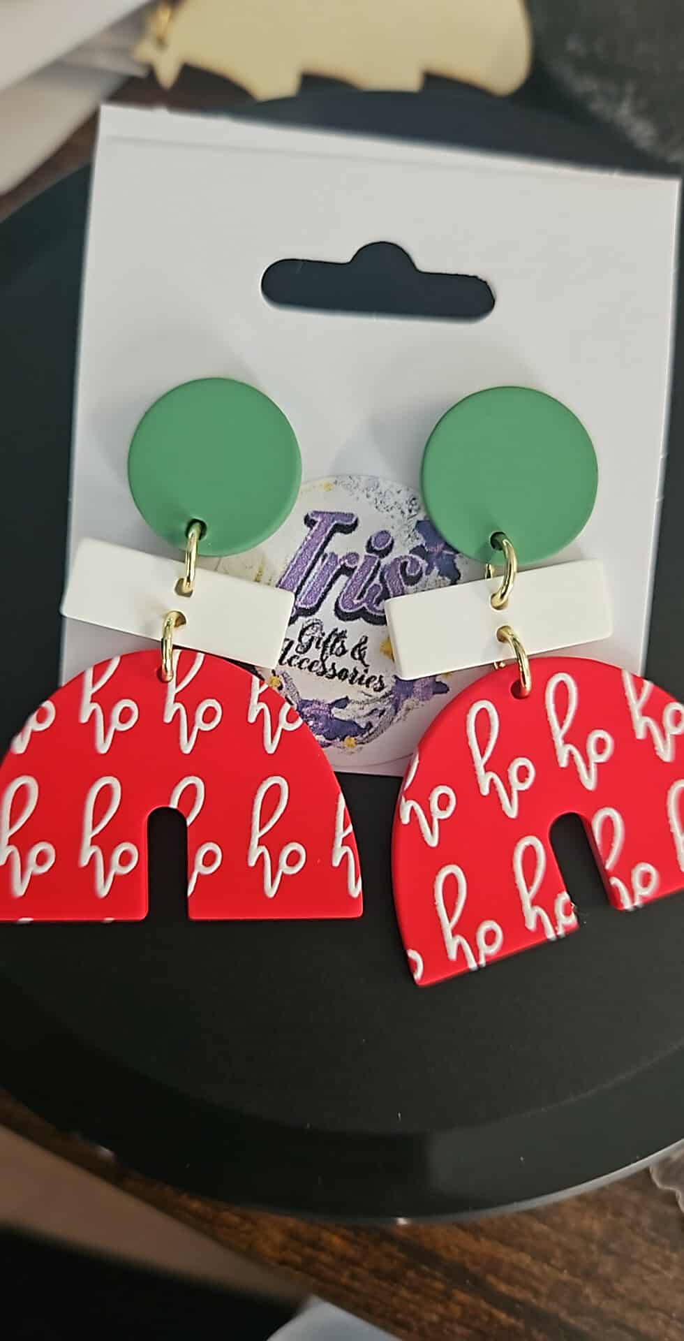 Semi-circle Shape Red/Green HO HO Earrings