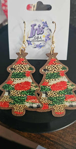 Vintage Wooden Christmas Tree Earrings