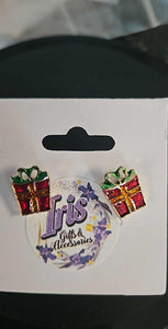Metal Christmas Present Stud Earrings