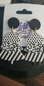 Festive Black And White Christmas Tree Earrings