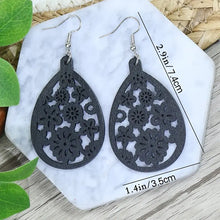 Load image into Gallery viewer, Wooden Water Drop Flower Cut Out Charm Vintage Ladies Earrings
