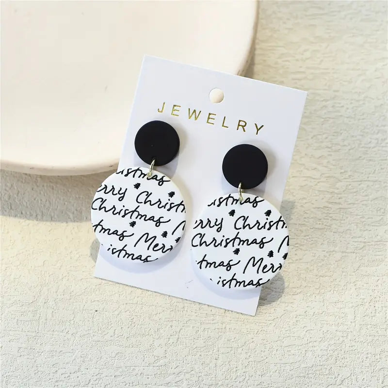 Elegant Merry Christmas Letter Print Acrylic Earrings