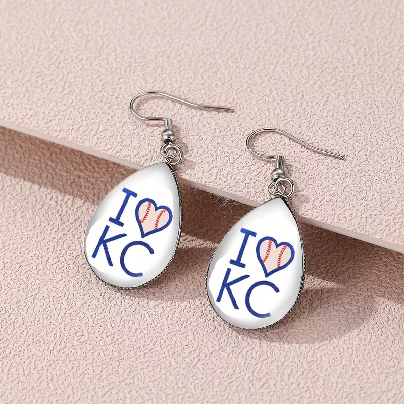 KC Teardrop Baseball Earrings