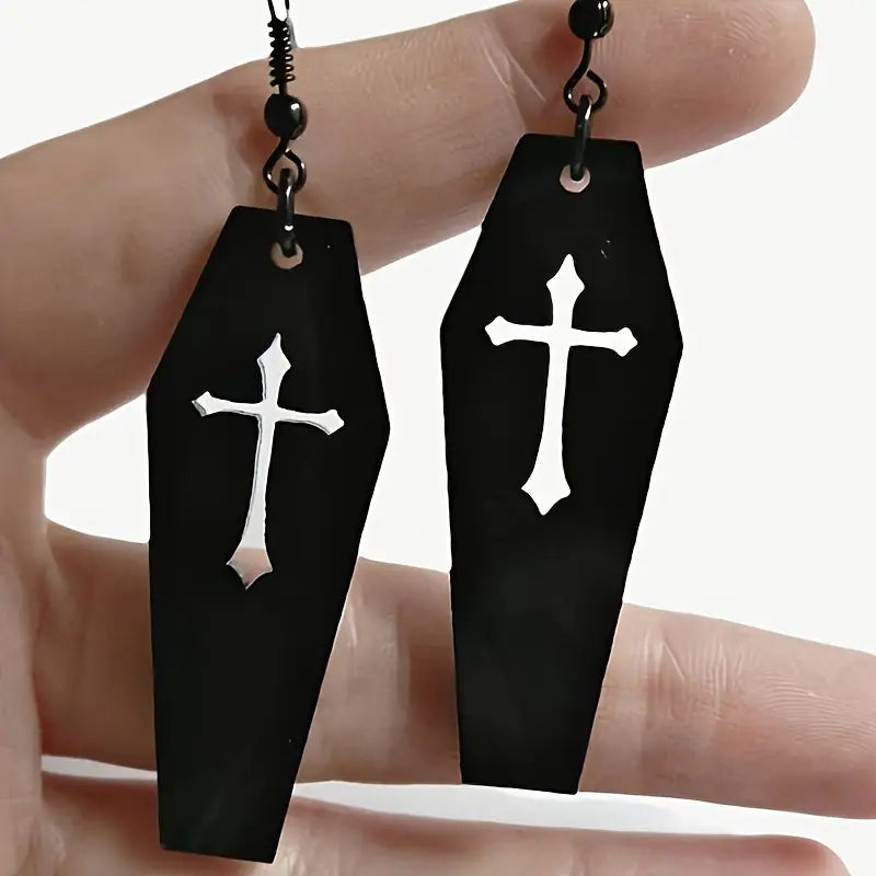 Gothic-Inspired Black Cross Dangle Earrings