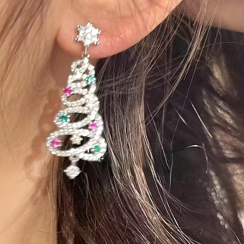 Silvery Christmas Tree Post Earrings