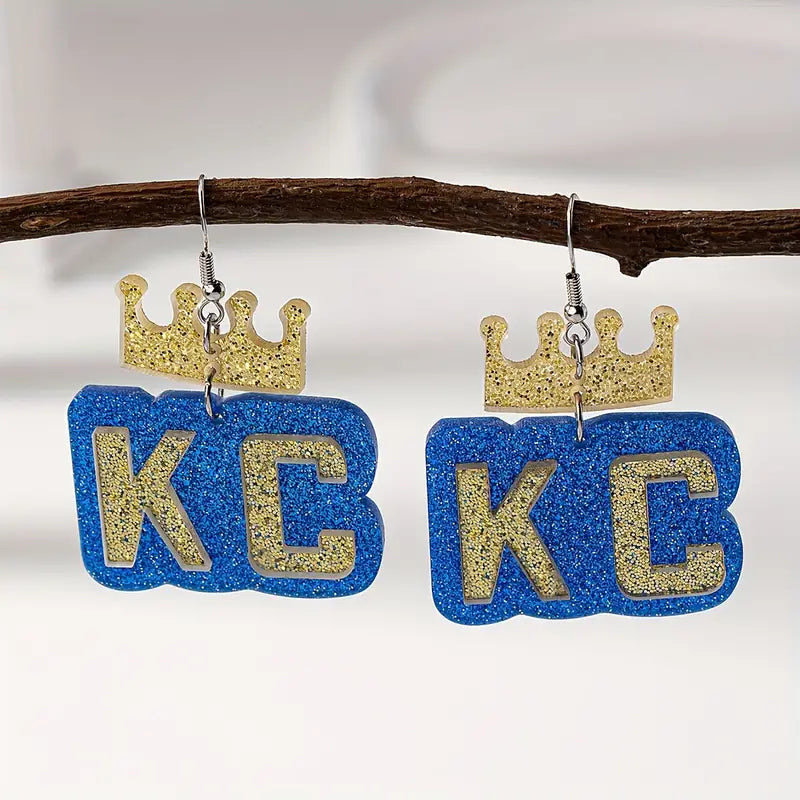 Letter KC Design Baseball Earrings