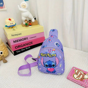 Stitch Cartoon Lightweight Nylon Crossbody Bag - Purple