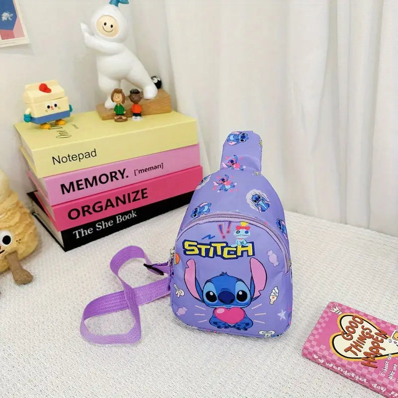 Stitch Cartoon Lightweight Nylon Crossbody Bag - Purple