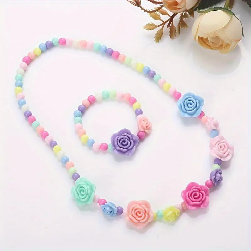 Colorful Roses Necklace & Bracelet Set