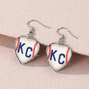 KC Heart Baseball Earrings