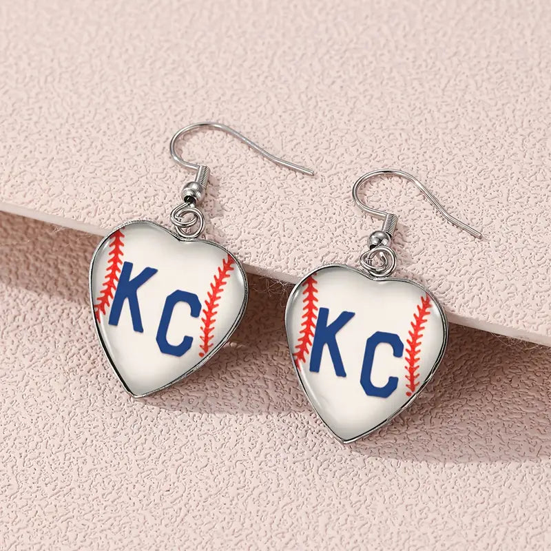 KC Heart Baseball Earrings