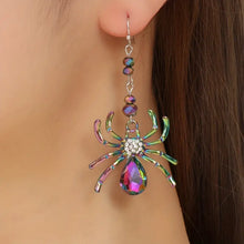 Load image into Gallery viewer, Rhinestone Spider Dangle Earrings
