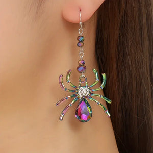 Rhinestone Spider Dangle Earrings