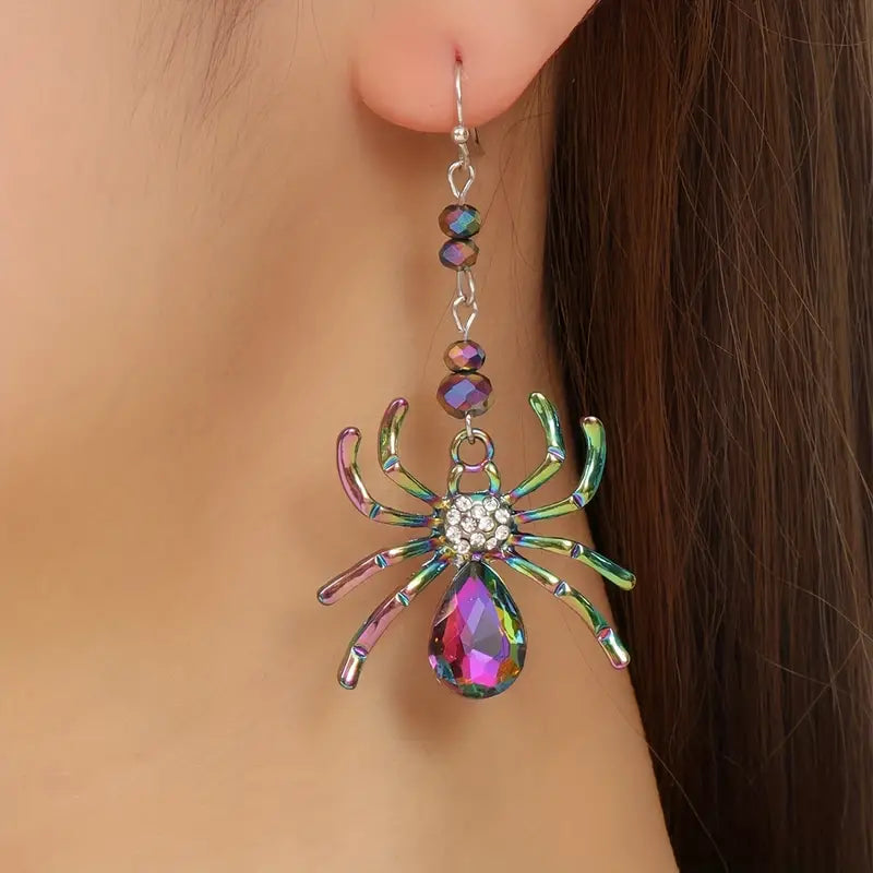 Rhinestone Spider Dangle Earrings