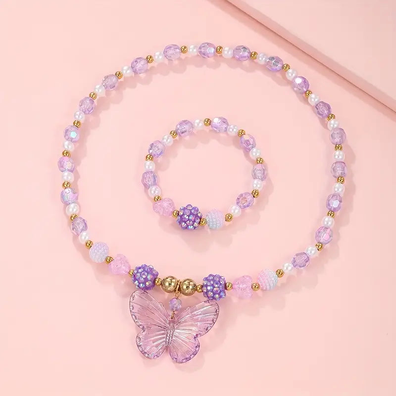 Purple Butterfly Necklace Set