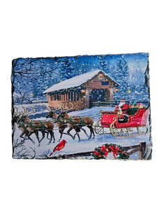 Santa With Sleigh Christmas Scene Slate Picture