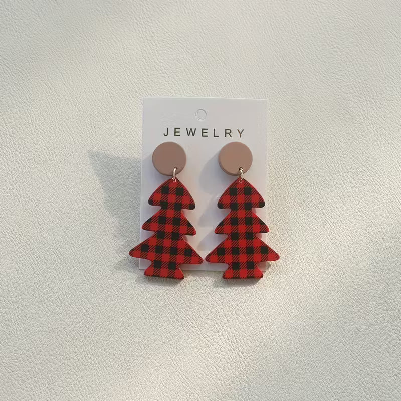 Red/Black Plaid Christmas Tree Earrings
