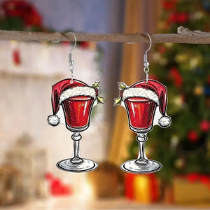 Festive 2D Acrylic Christmas Wine Glass Earrings