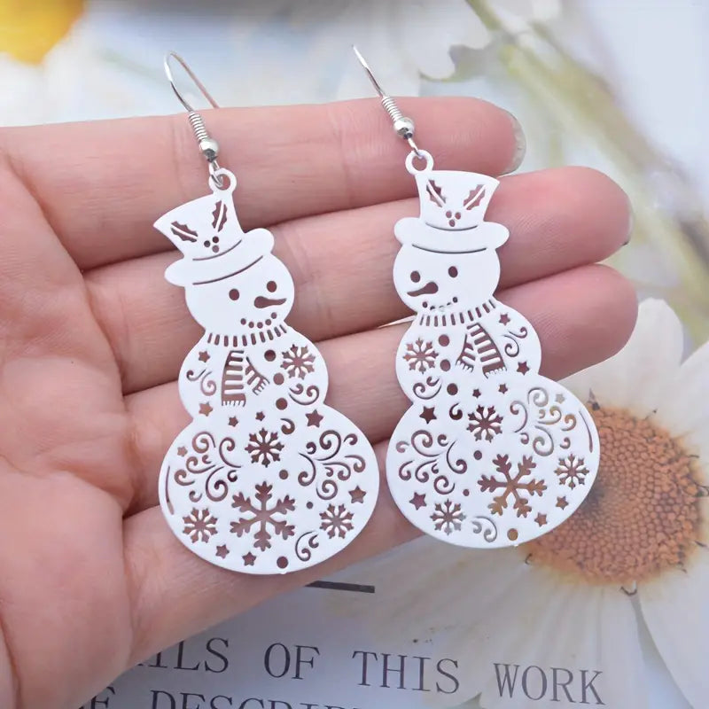 White Snowmen Dangle Earrings