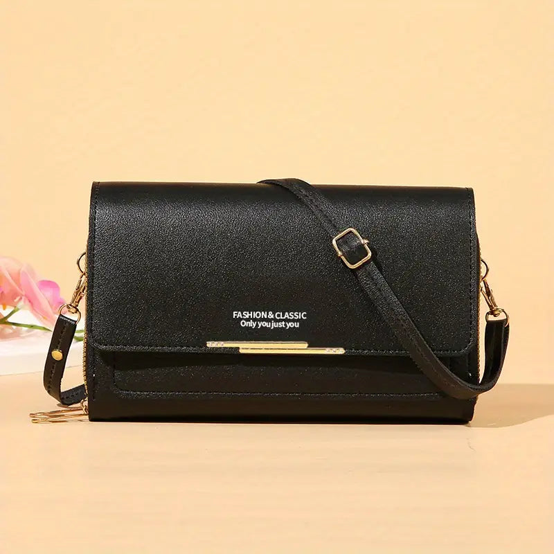 Black Minimalist Solid Color Shoulder Bag
