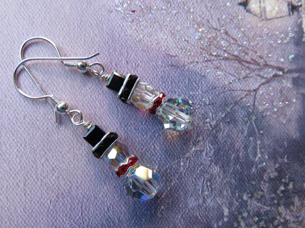 Red Crystal Snowmen Earrings