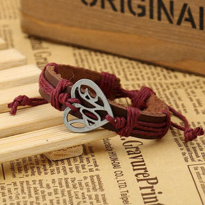Red Cord Brown Leather Love Bracelet