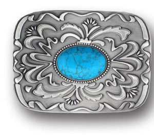 Turquoise Crackle Stone Western Belt Buckle