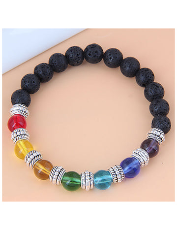 Multi Color Bead Black Lava Stone Bracelet