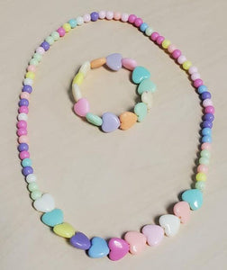 Colorful Hearts Bead Necklace & Bracelet Set