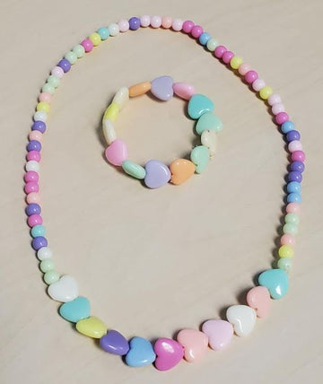 Colorful Hearts Bead Necklace & Bracelet Set