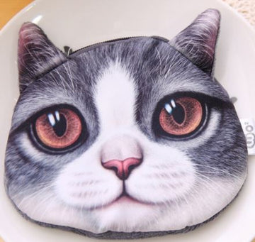 Cute Gray & White Kitty Cat Zipper Bag
