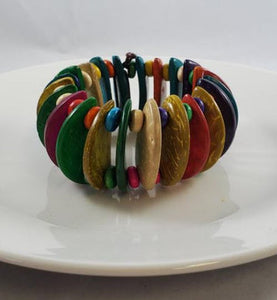Multi Color Wooden Disk Bead Bracelet