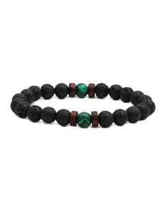 Black Lava Stone Green Bead Bracelet