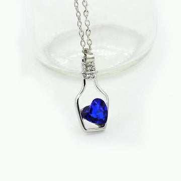 Silver Royal Blue Heart Bottle Necklace