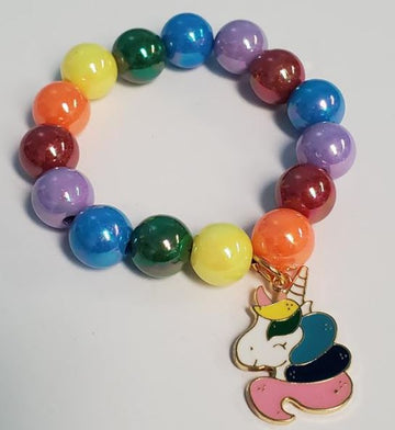 Multi Color Pearlized Beads Unicorn Charm Bracelet