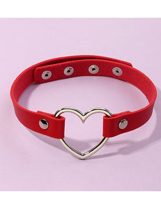 Silver Heart Red Leather Choker Necklace FREE Earrings