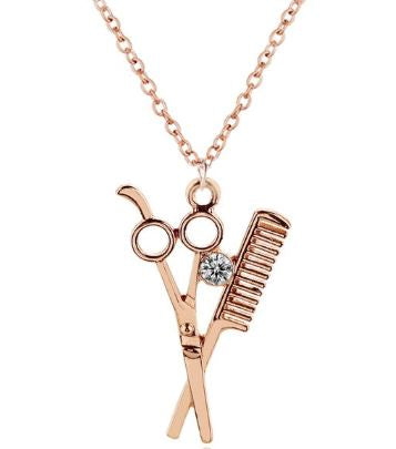 Rose Gold Large Hairdresser Scissors Necklace with FREE EARRINGS