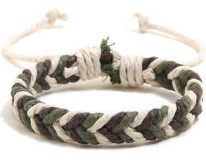 Brown Green Beige Braided Rope Bracelet