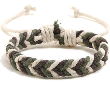 Brown Green Beige Braided Rope Bracelet