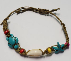 Turquoise Starfish & Sea Turtle Sea Shell Multi Color Bead Bracelet