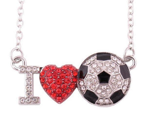 Silver I Love Soccer Rhinestone Necklace with FREE Earrings