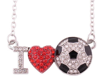 Silver I Love Soccer Rhinestone Necklace with FREE Earrings