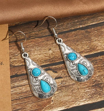 Silver Blue Crackle Decorated Teardrop Earrings