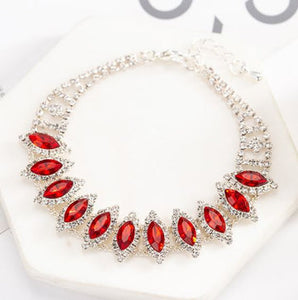 Silver Red Gemstone Rhinestone Bracelet