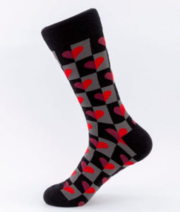 Black & Gray Checkered Red Heart Socks